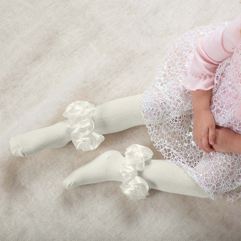 Caramelo Girl's Ivory Ruffle Cotton Tights