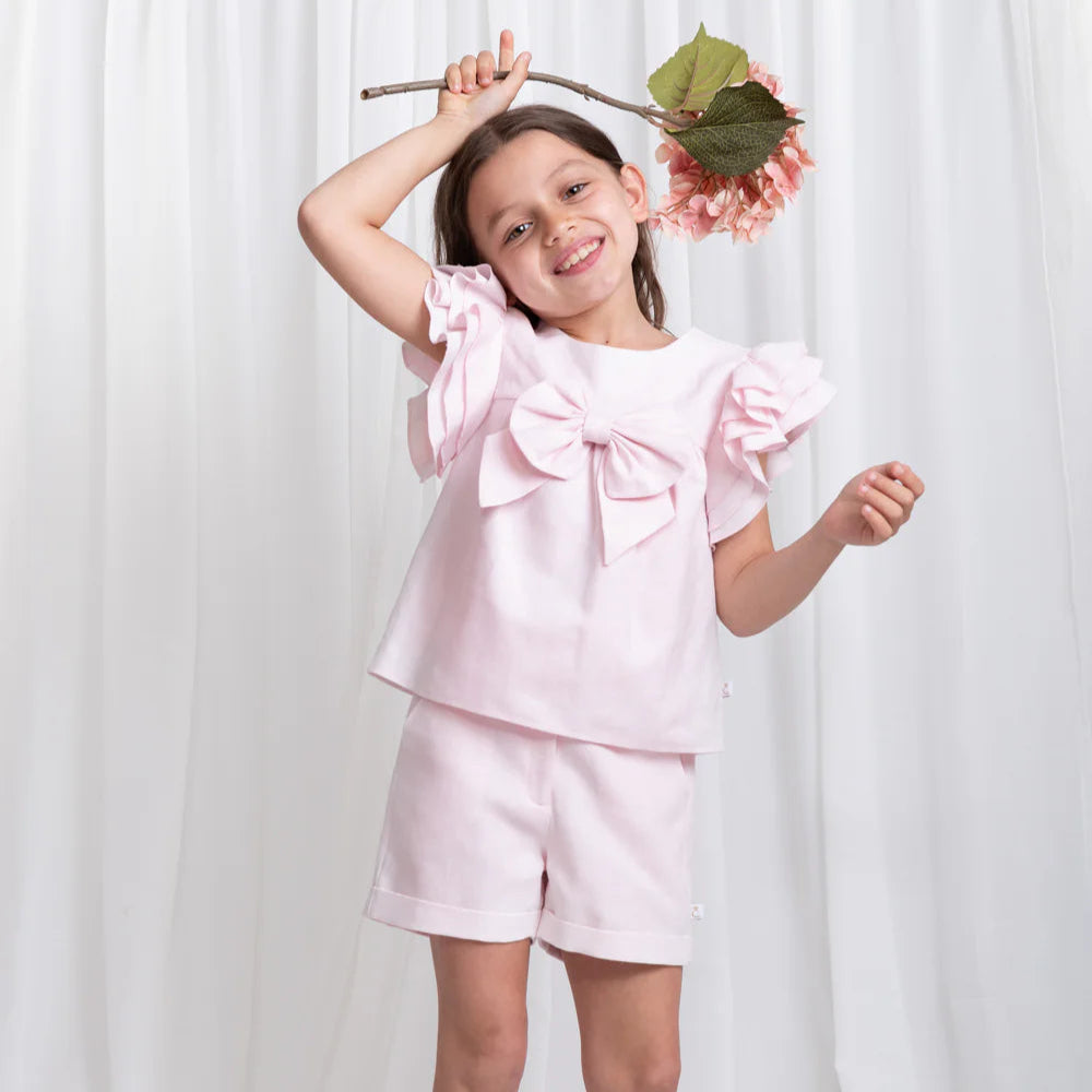 Caramelo Girl's Pink Summer Fete Linen-Blend Shorts Set undefined