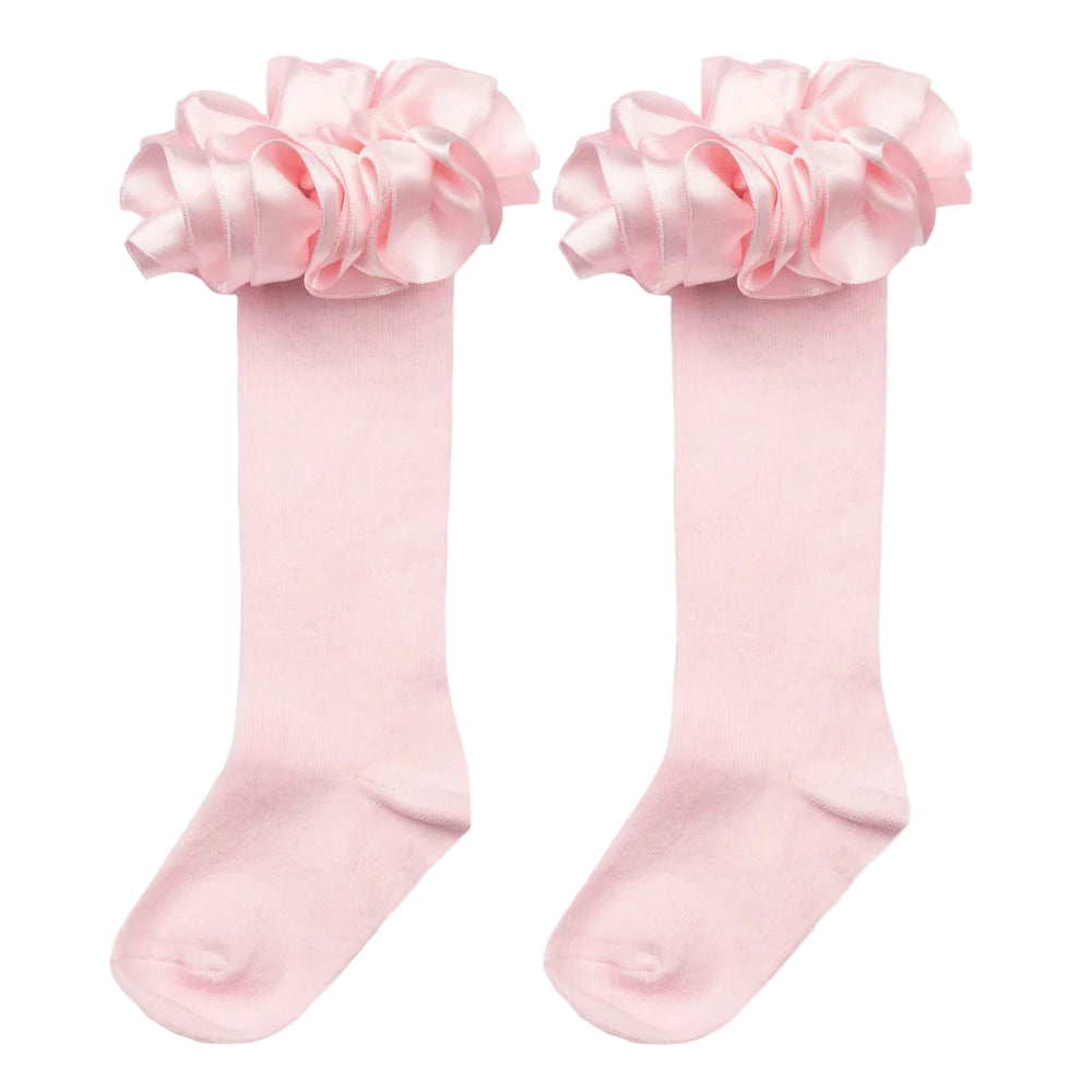 Caramelo Girl's Pink Ribbon Knee Length Socks
