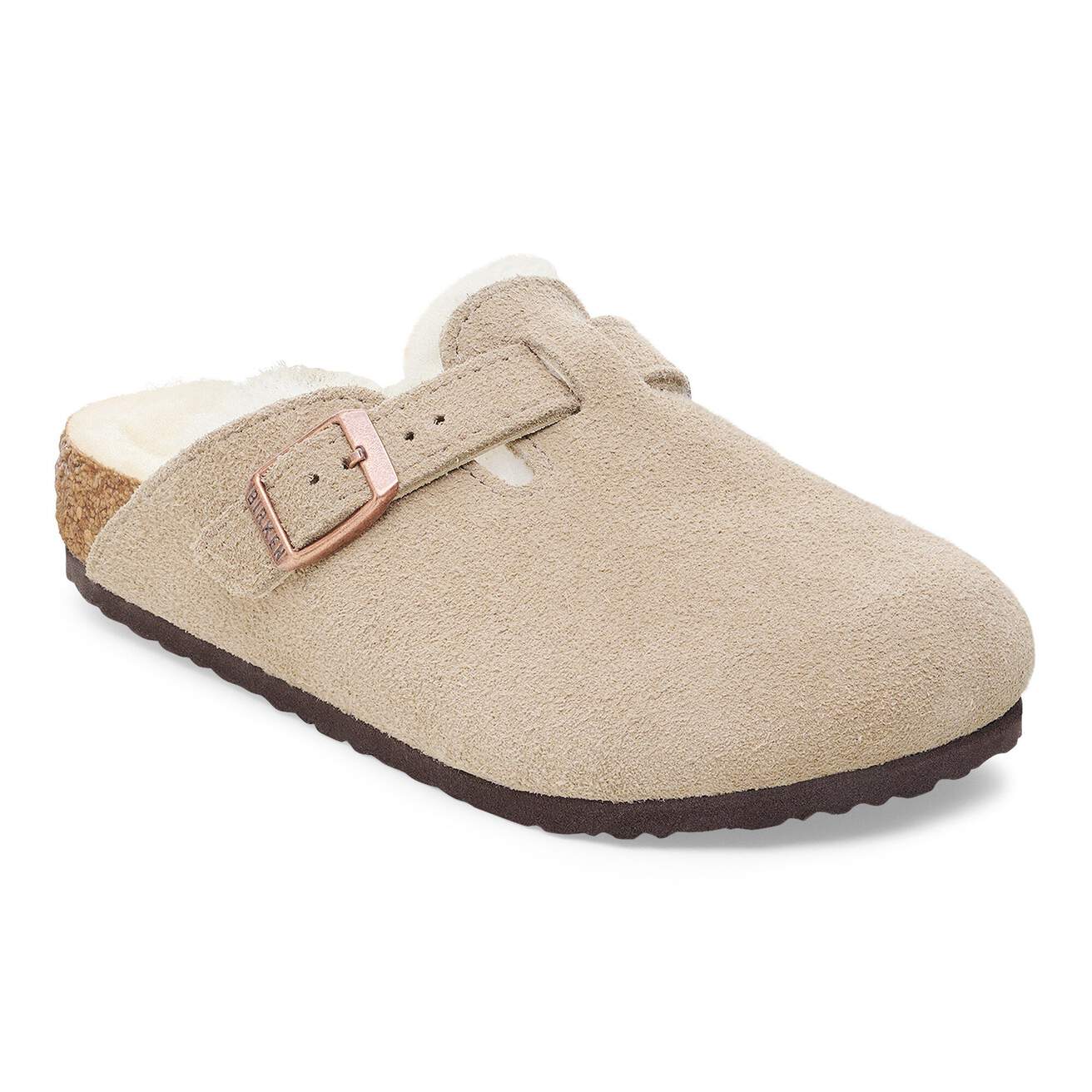 Birkenstock Kid's Taupe Shearling Boston Sandals