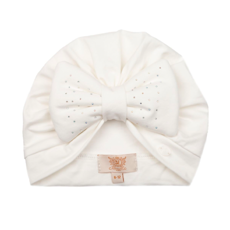 Caramelo Baby Girl's Ivory Diamanté Bow Turban