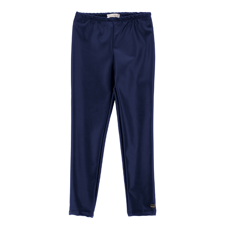 Monnalisa Girl's Navy Blue Coated Fabric Stretch Leggings