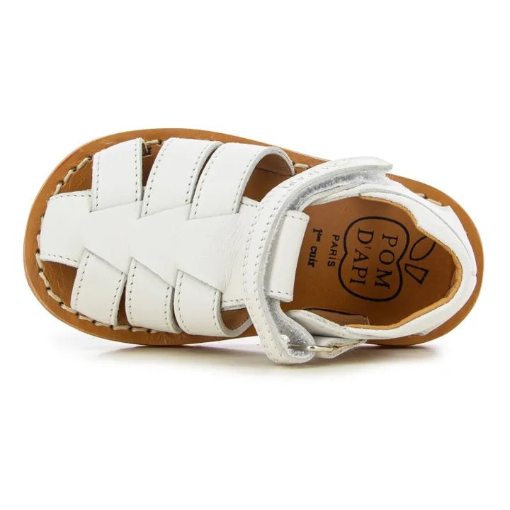 Pom D Api Boy's White Waff Papy Sandals