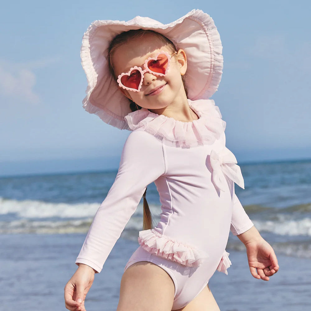 Caramelo Girl's Pink Bow & Tulle Ruffle Sun Hat