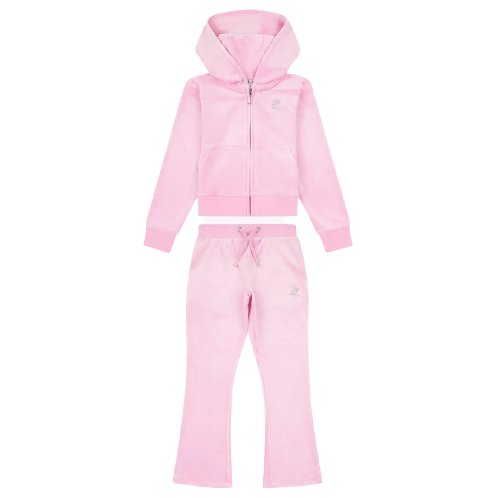 Juicy Couture Girl's Pink Lilac Chiffon Diamante Zip Through Hoodie & Bootcut Jogger Set