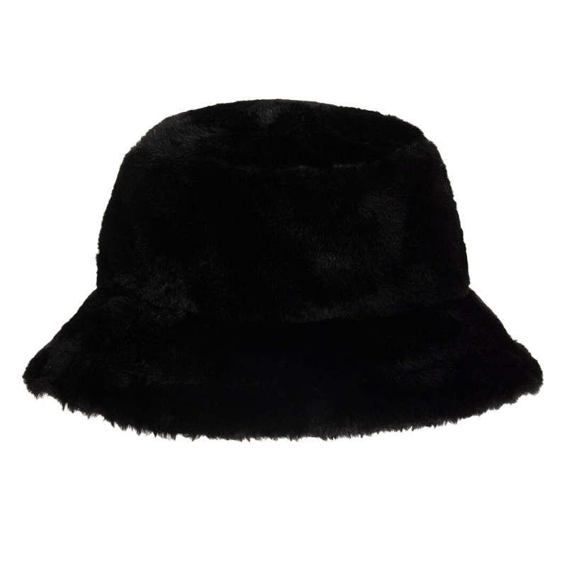 Juicy Couture Girl's Black Faux Fur Logo Bucket Hat