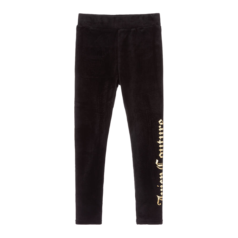 Juicy Couture Girl's Black Velour Logo Leggings