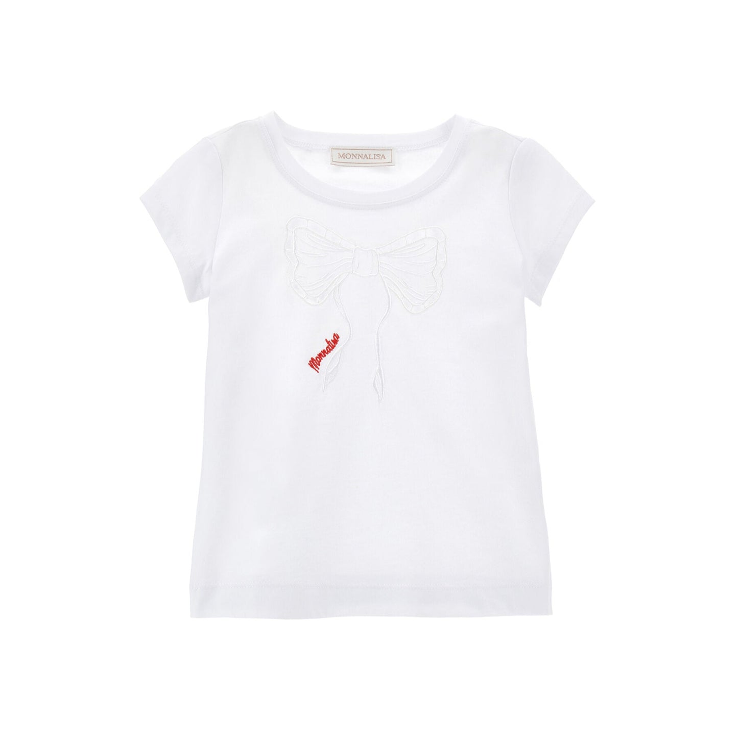 Monnalisa Girl's White Lace Bow T-Shirt