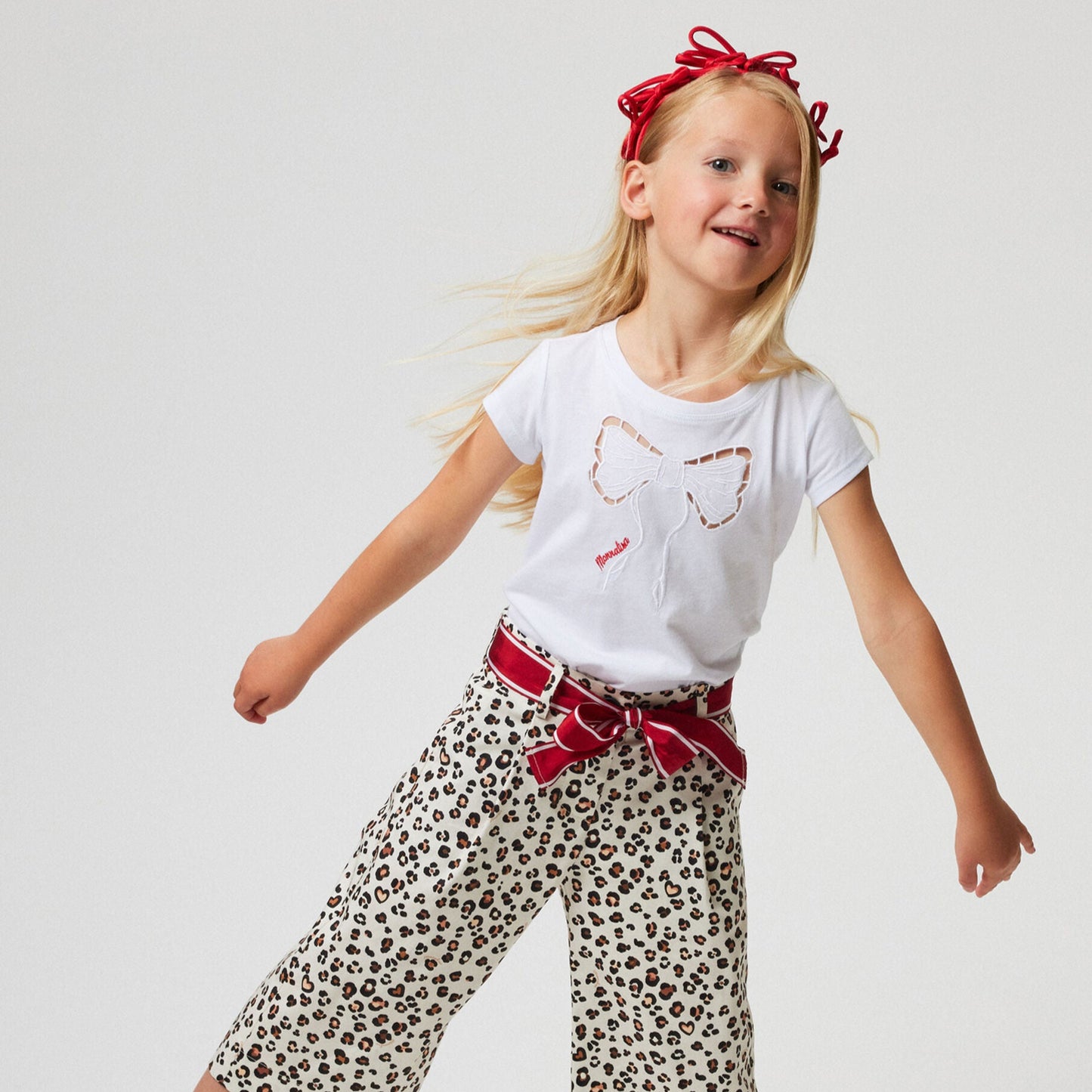 Monnalisa Girl's White Lace Bow T-Shirt