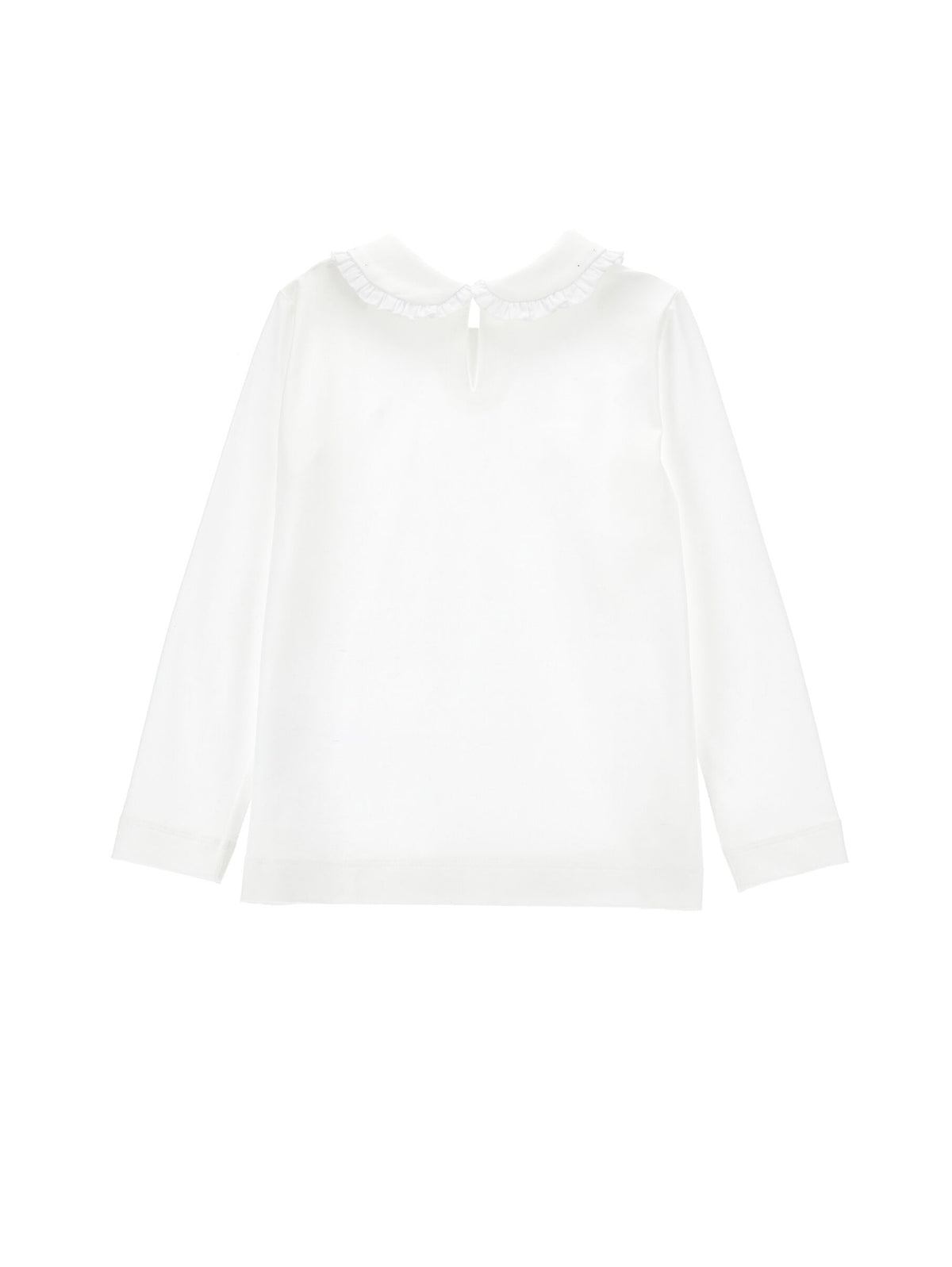 Monnalisa Girl's White Ruffle Neck T-Shirt