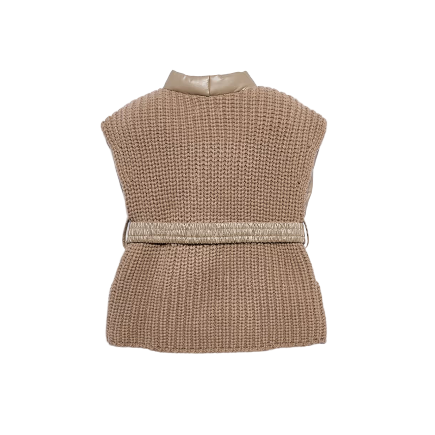 Abel&Lula Girl's Oat Quilted Faux Leather Gilet Vest