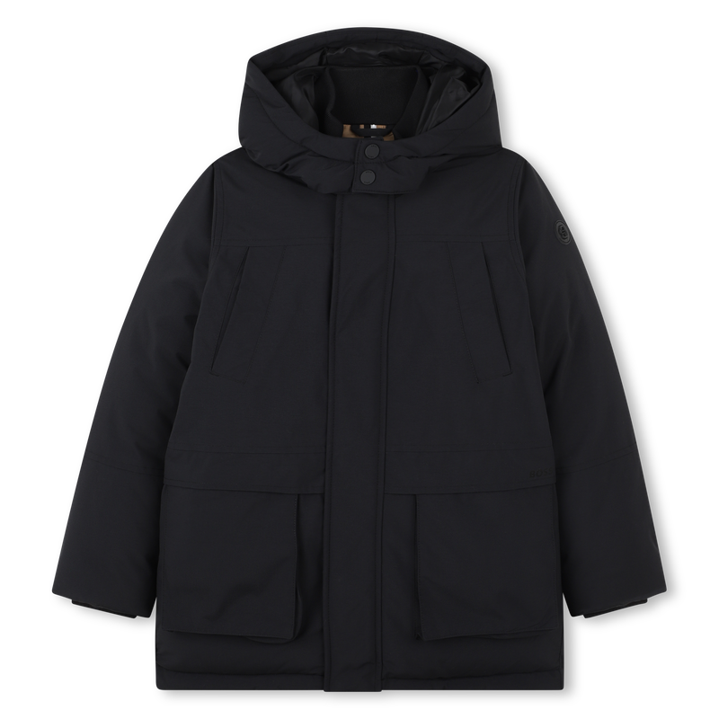Hugo Boss Boy's Black Long Hooded Parka Coat