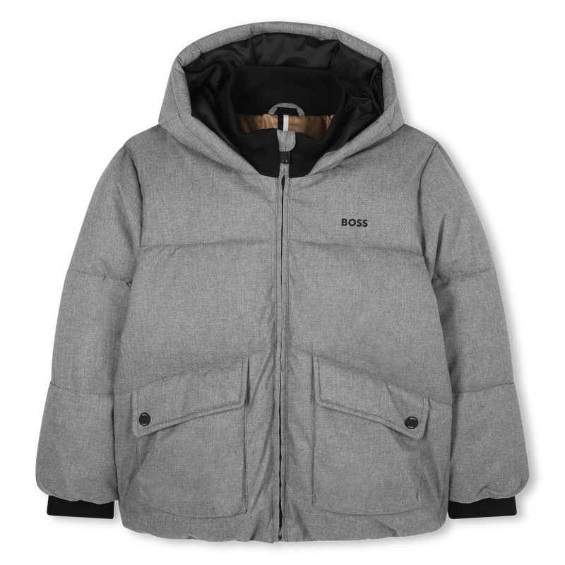 Hugo Boss Boy's Heather Grey Hooded Down Jacket