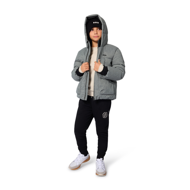 Hugo Boss Boy's Heather Grey Hooded Down Jacket