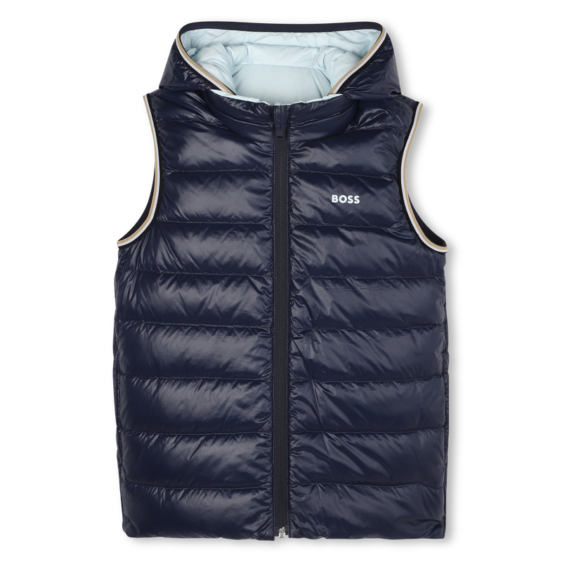 Hugo Boss Boy's Blue/Navy Flann-Effect Hooded Puffer