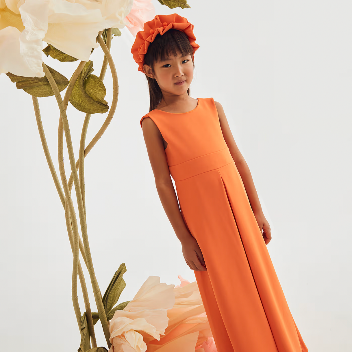 Abel&Lula Girl's Persimmon Crepe Bow Jumpsuit