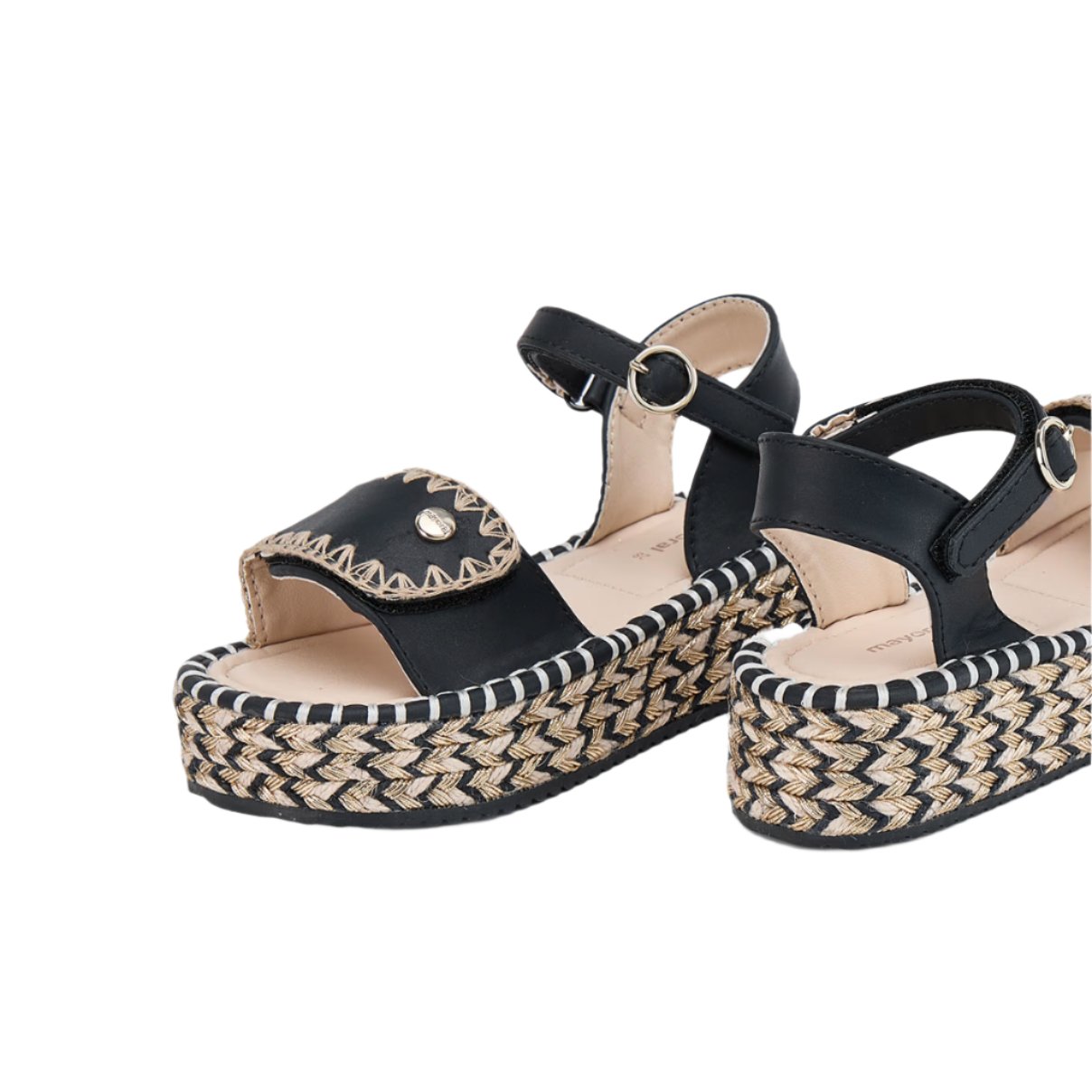 Mayoral Girl's Black & Gold Platform Jute Sandals