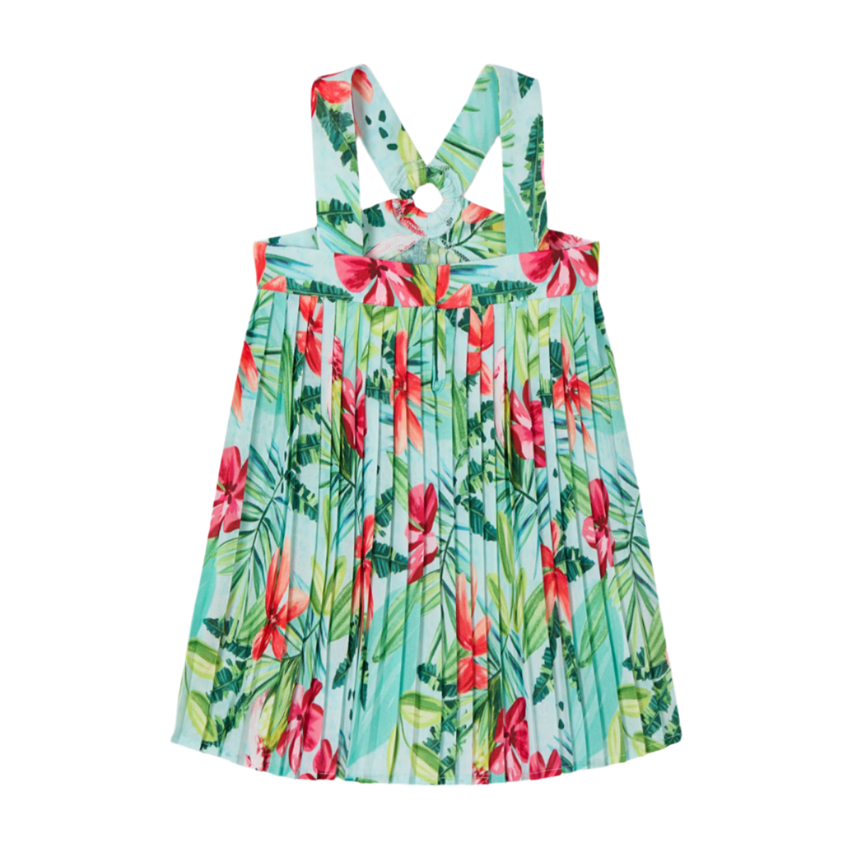 Mayoral Girl's Aqua Pleated Tropical Print Dress