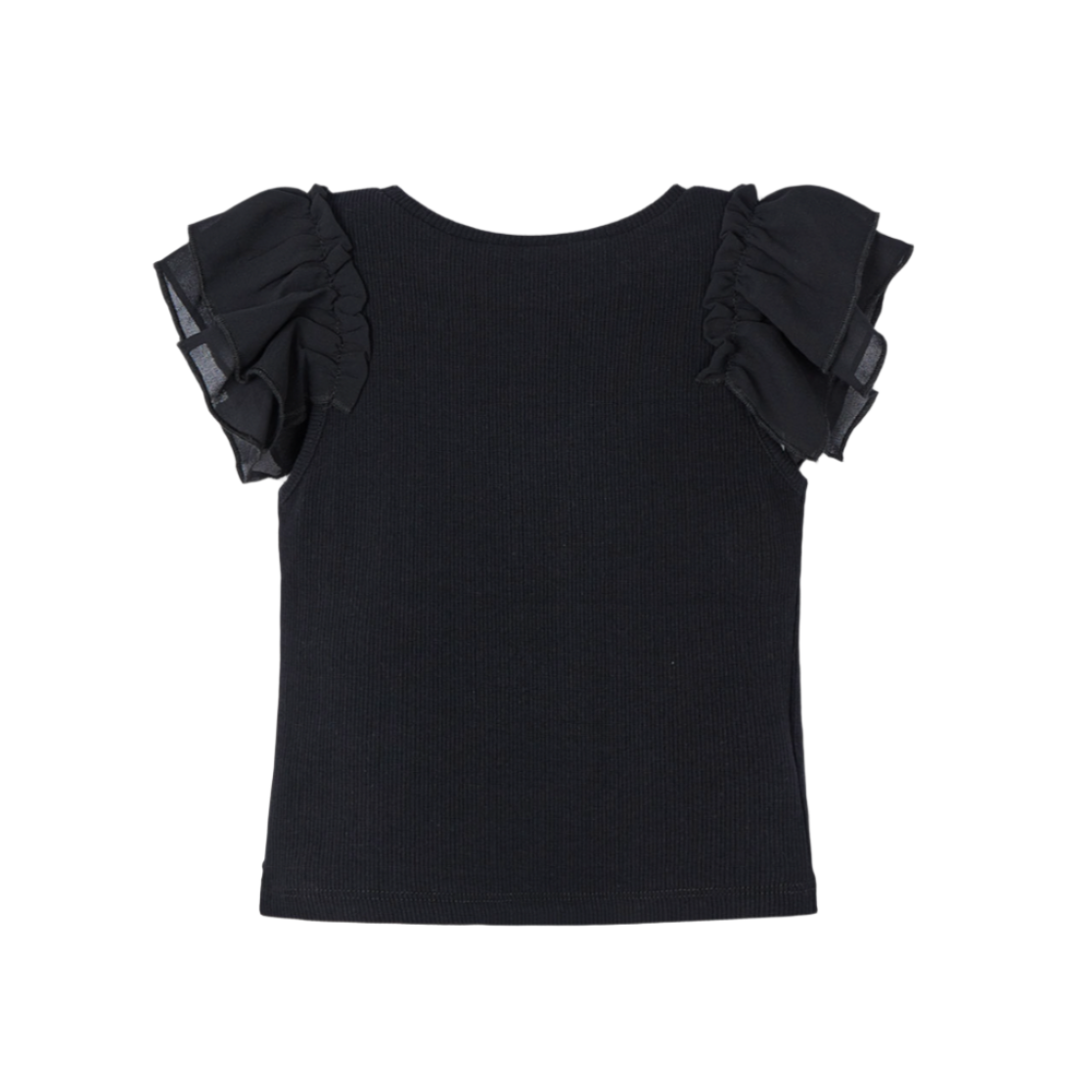 Mayoral Girl's Black Chiffon Ruffled T-Shirt