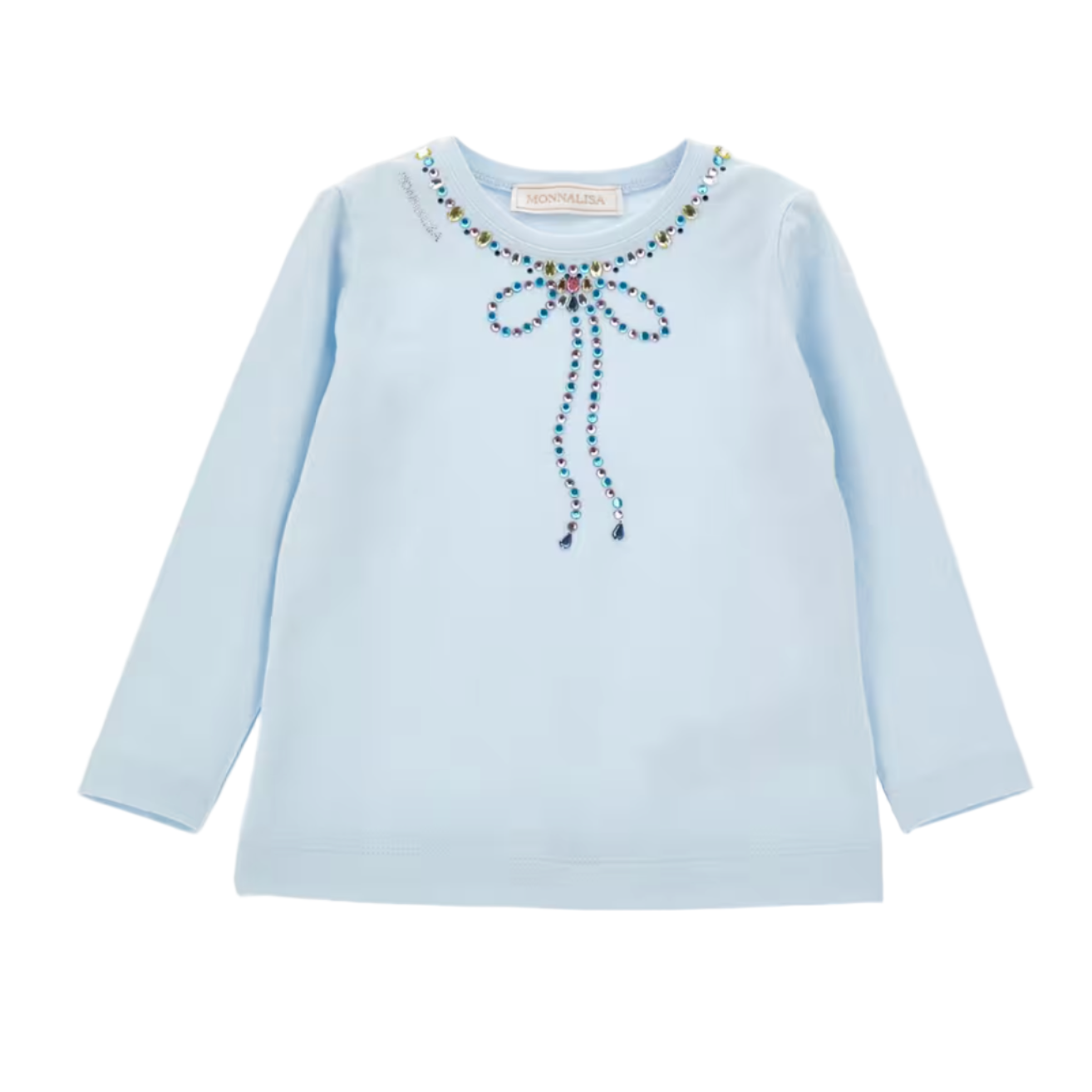 Monnalisa Girl's Blue Bow Necklace T-Shirt