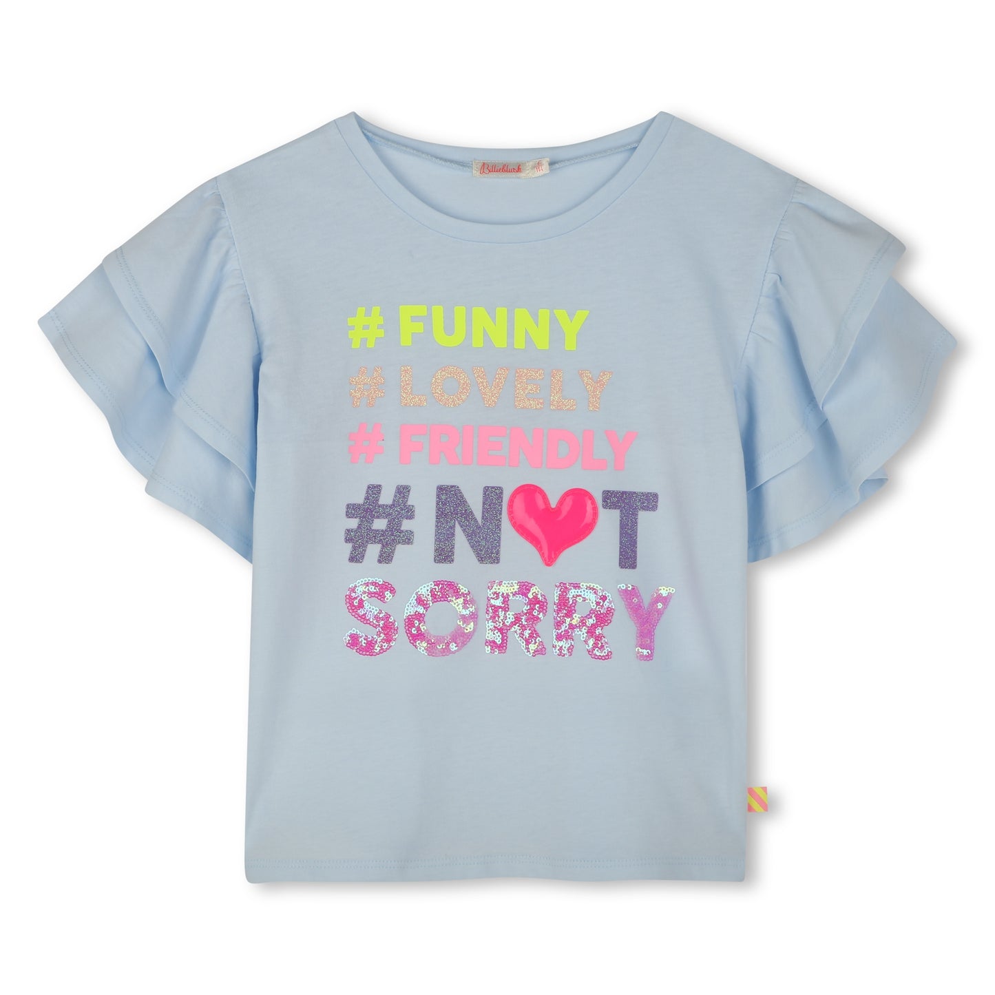 Billie Blush Girl's Ice Blue Ruffled Graphic T-Shirt