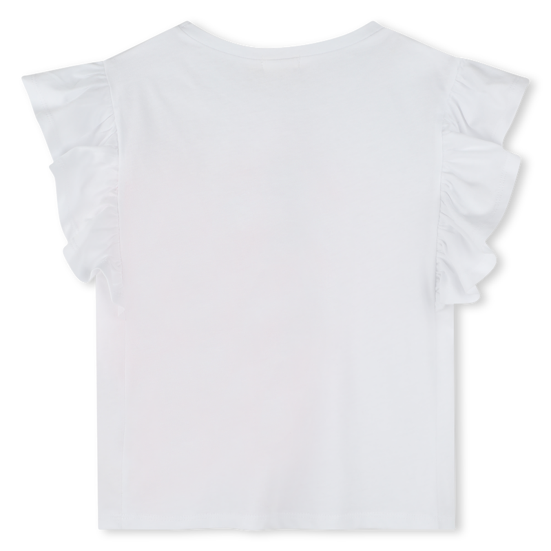 Billie Blush Girl's White Printed Frill T-Shirt