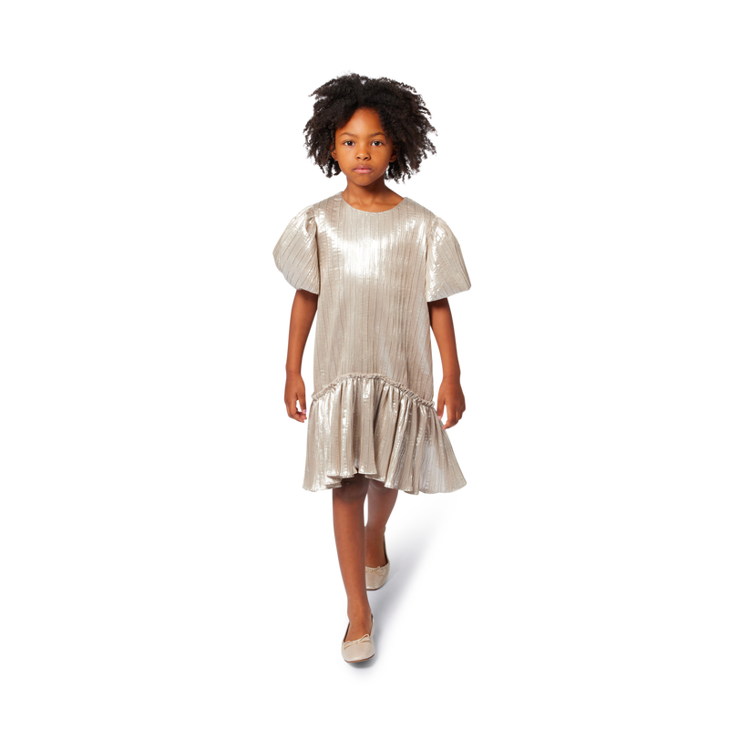Billie Blush Girl's Gold Ballon Sleeve Dress