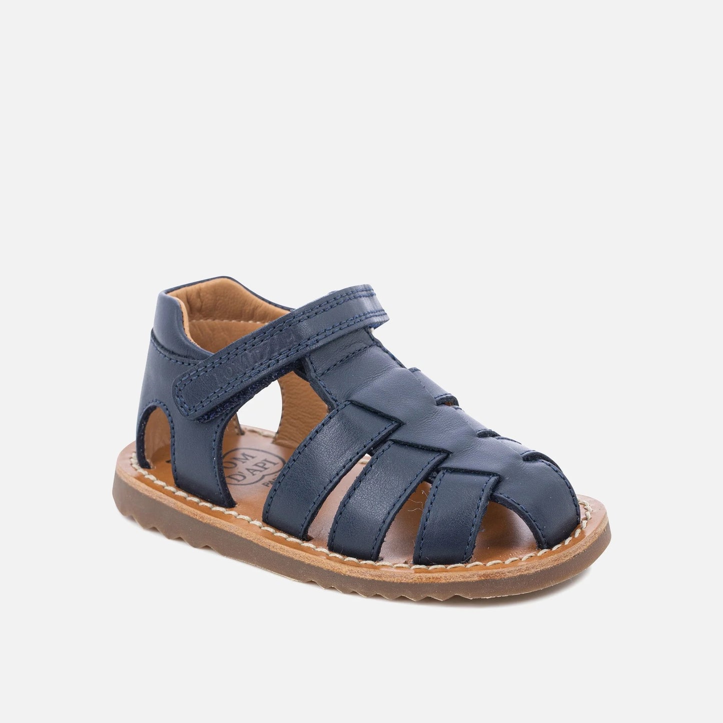 Pom D Api Boy's Navy Blue Smooth Leather Waff Papy Sandals
