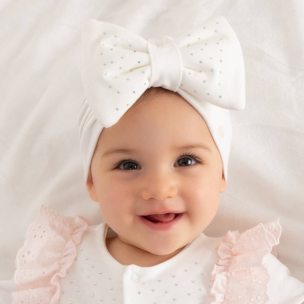 Caramelo Baby Girl's Ivory Diamanté Bow Turban