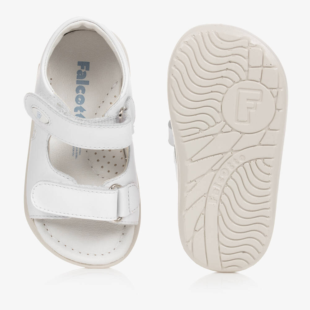 Falcotto Unisex baby White Leather Sandals