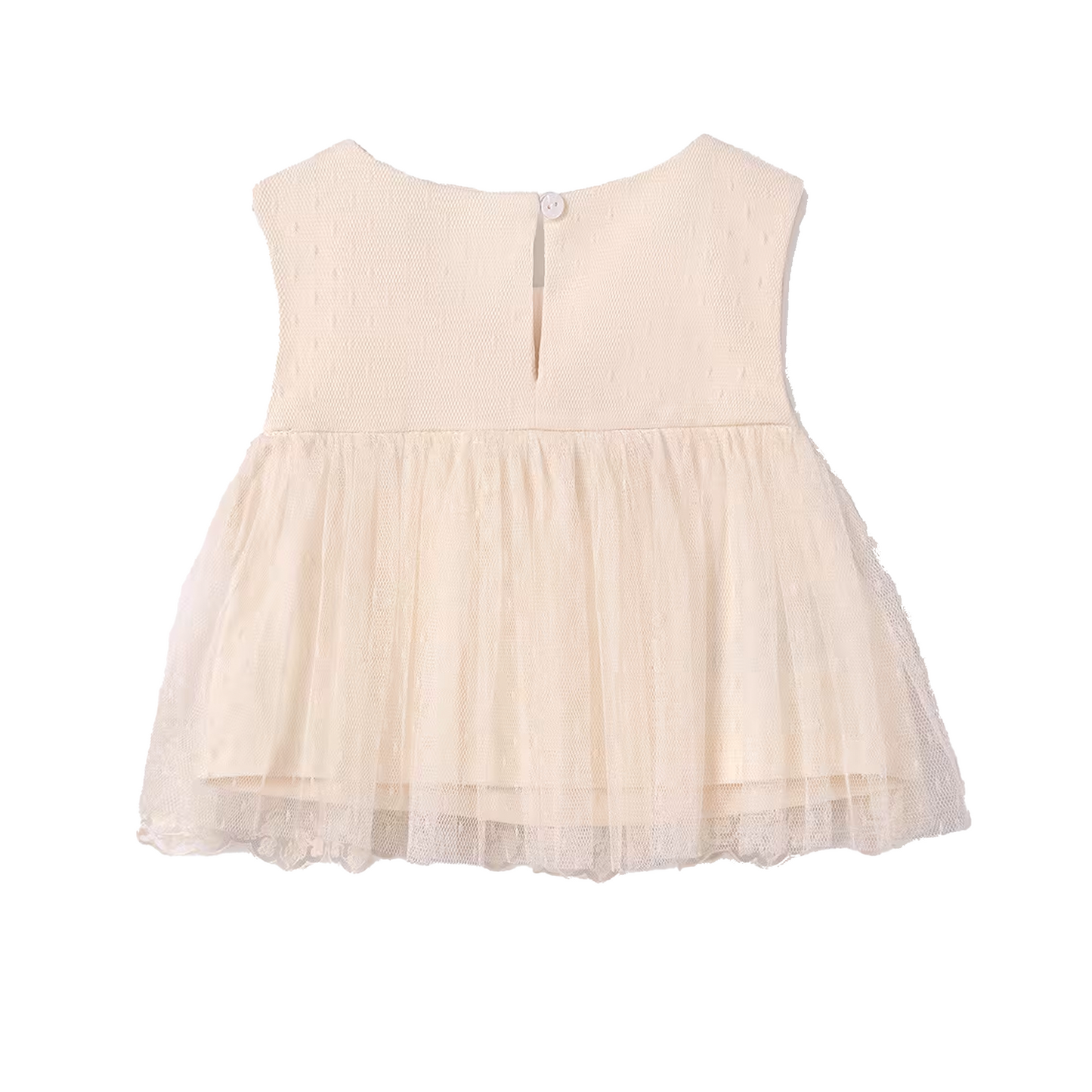 Abel&Lula Girl's Natural Embroidered Tulle Top