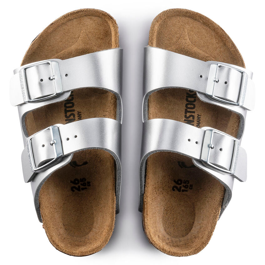 Birkenstock Girl's Silver Leather Arizona Sandals