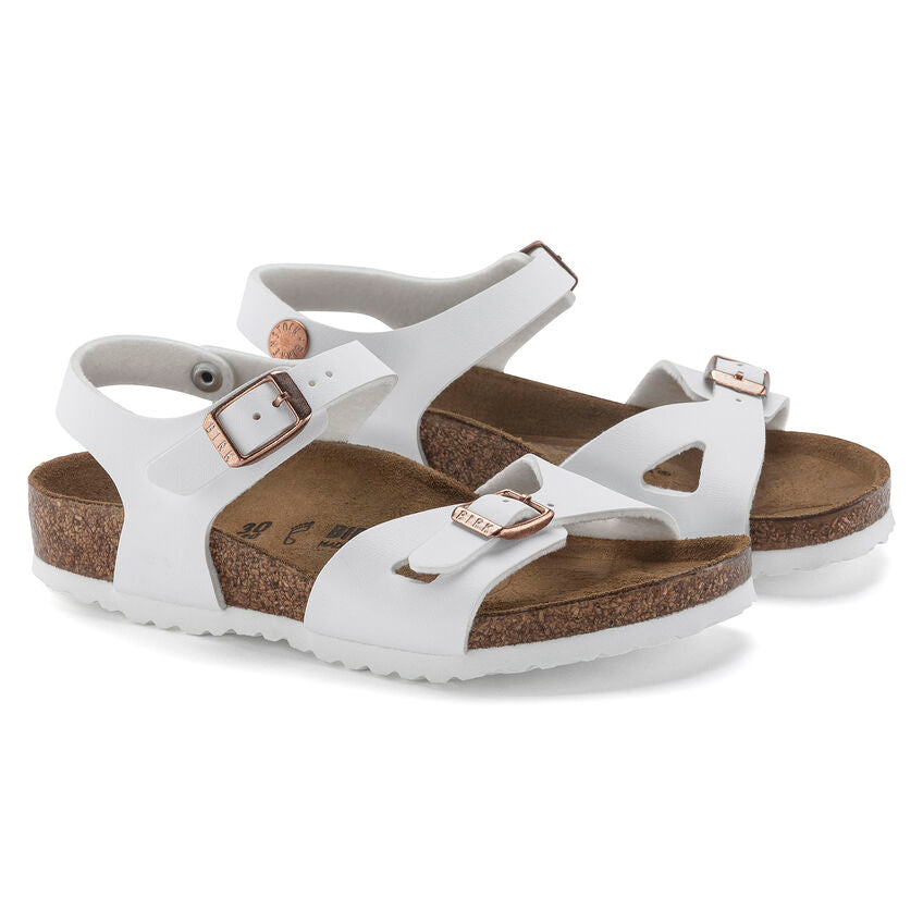 Birkenstock Girl's White Leather Rio Sandals