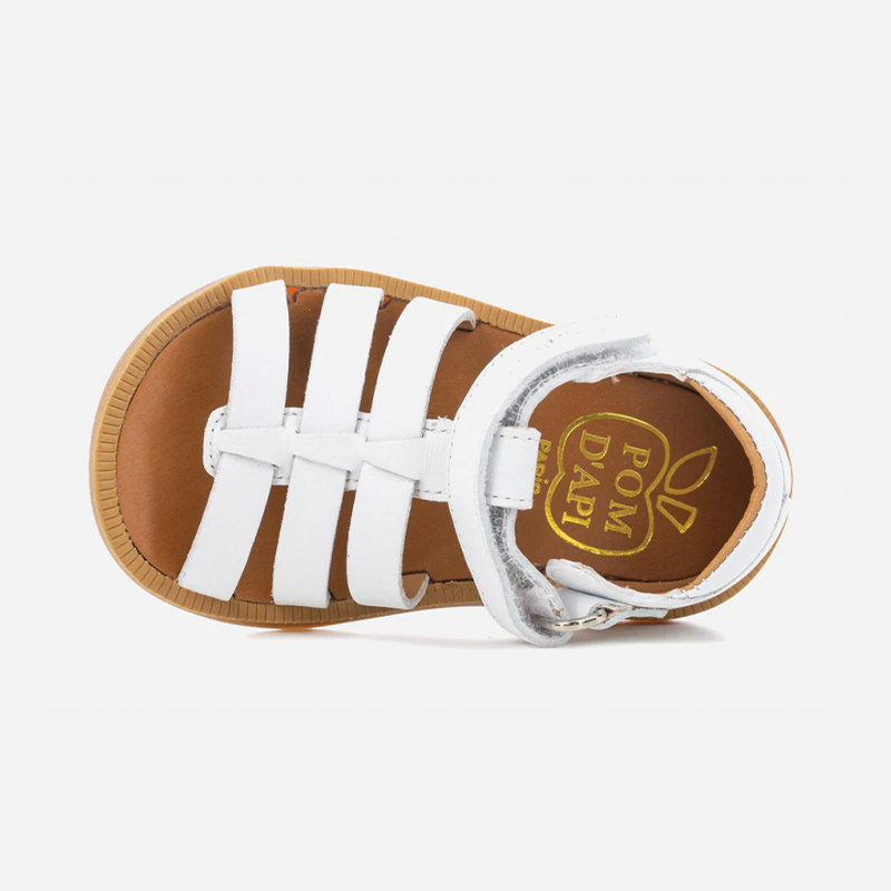 Pom D Api Girl's White Leather Poppy Strap Sandals