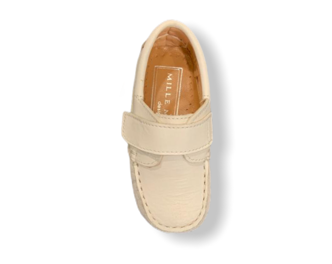 Rettos Baby White Leather Velcro Loafer