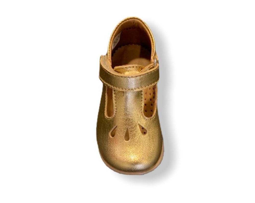 Petasil Tia Gold Leather T-Bar Shoe