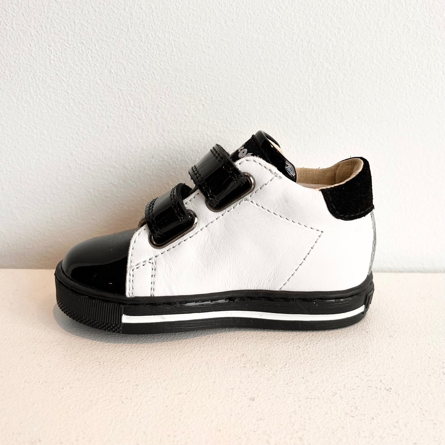 Falcotto Girl's Black & White 'Sasha' Velcro Patent Trainerss