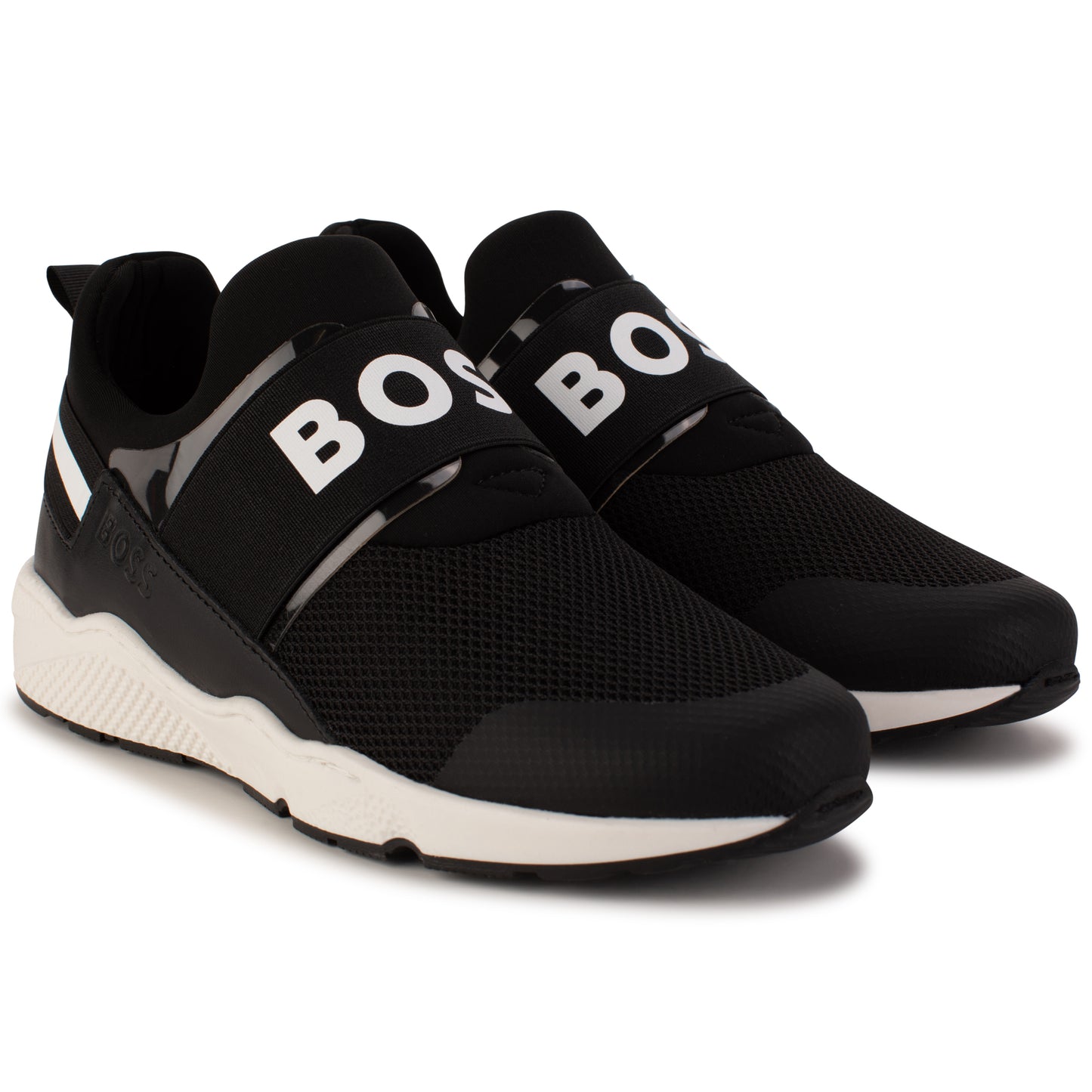 Hugo Boss Boy's Black elasticated Logo Trainers