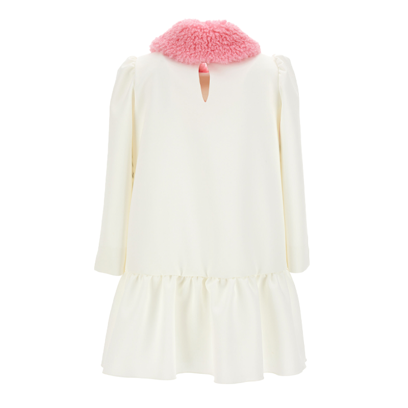 Monnalisa Girl's Cream & Pink Minnie and Mickey Mouse Crêpe Dress