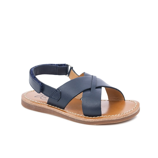 Pom D Api Boy's Marine Blue Leather 'Plage Stitch Cross' Sandals