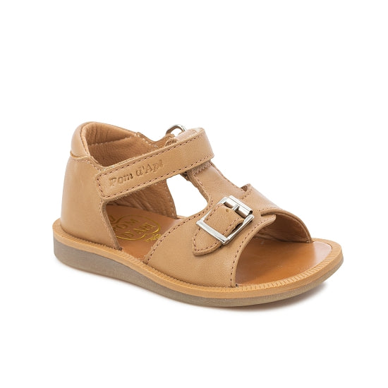 Pom D Api Unisex Nubuck Camel Leather 'Poppy Easy' Sandals
