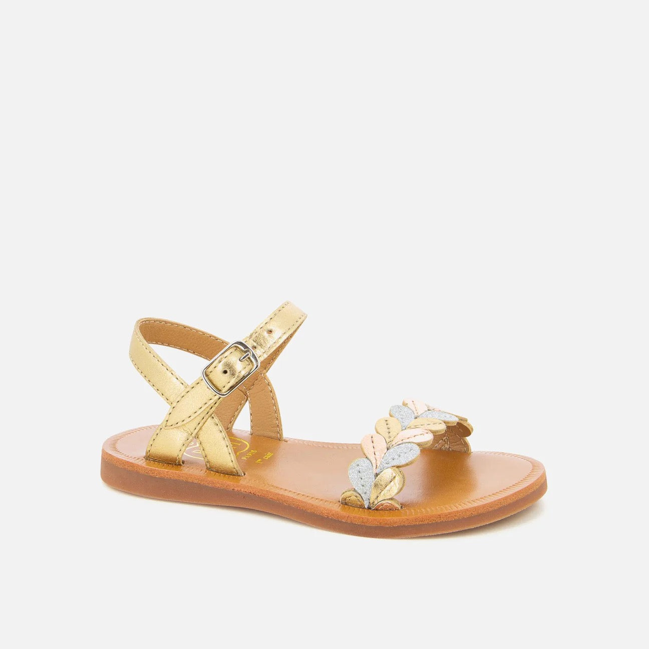 Pom D Api Girl's Gold Glitter, Silver & Copper Plagette Ferns Sandals