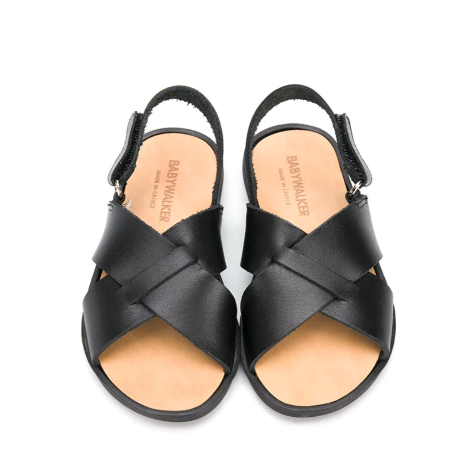 Babywalker Unisex Black Crossover-Strap Leather Sandals