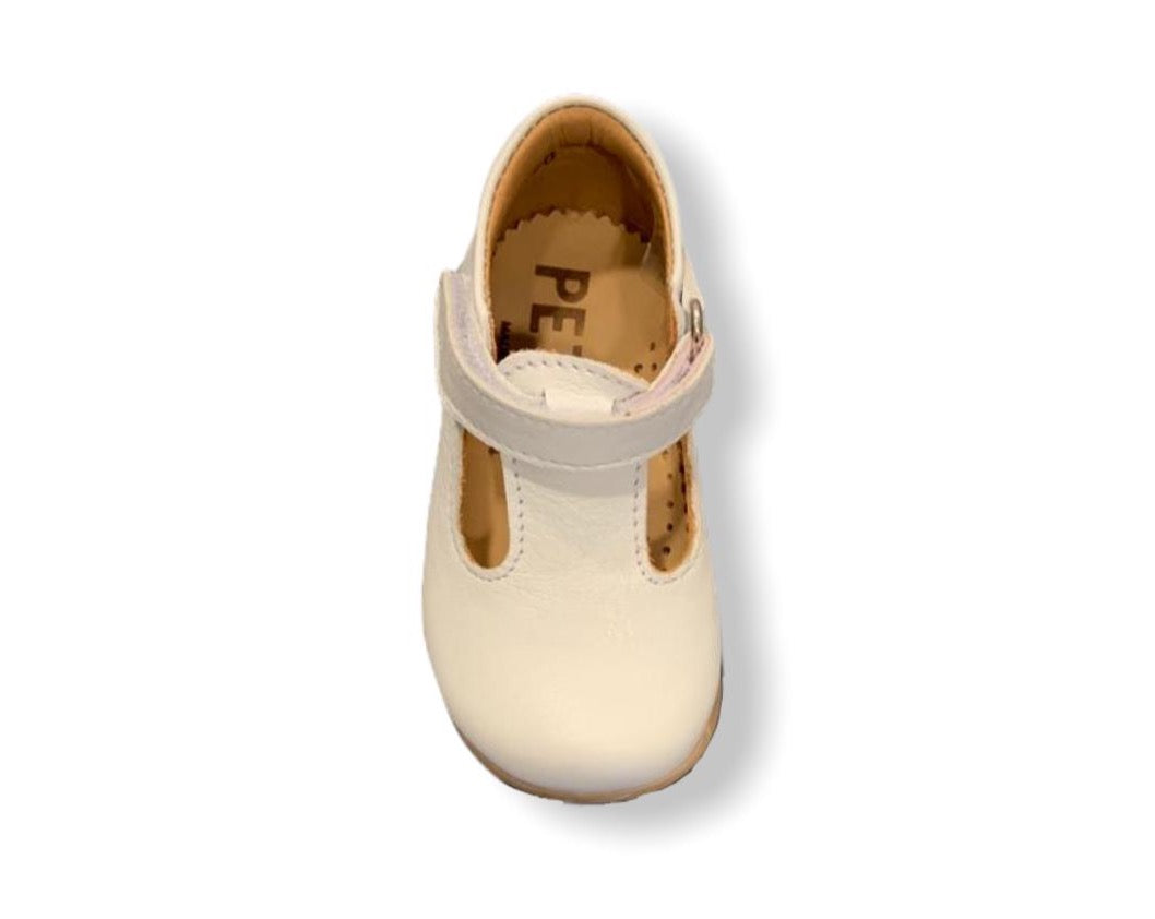 Petasil Tim White Leather T-Bar Shoe