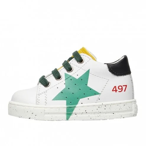 Falcotto Baby Boy's White Green Leather Salazar Low Trainers