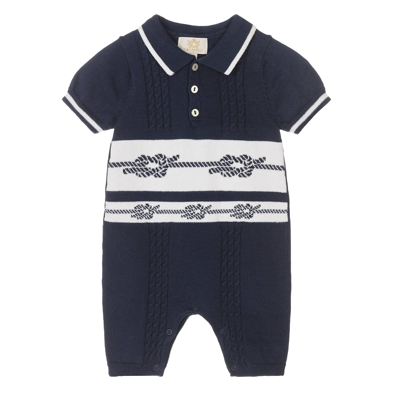 Caramelo Baby Boy's Navy Nautical Cable Knit Romper