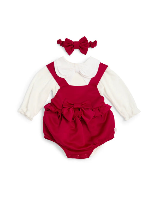 Caramelo Baby Girl's Red Bib Short Baby Set with Bow Detail