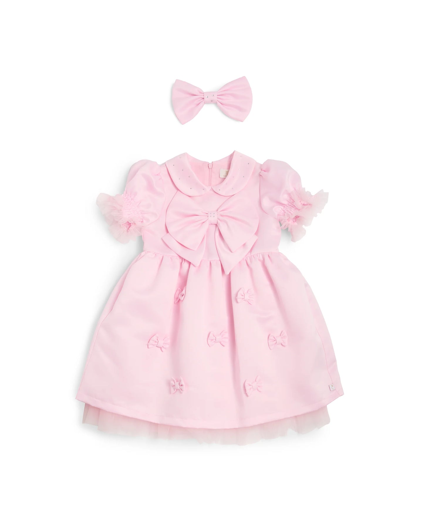 Caramelo Girl's Pink Puff Sleeve Bow Party Dress