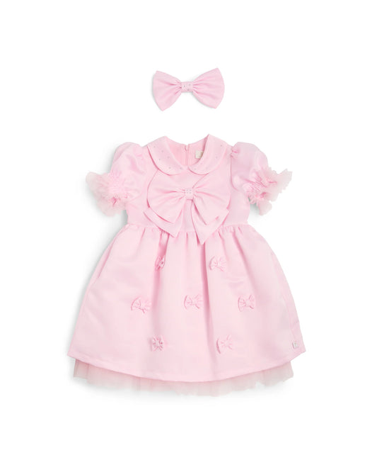 Caramelo Girl's Pink Puff Sleeve Bow Party Dress