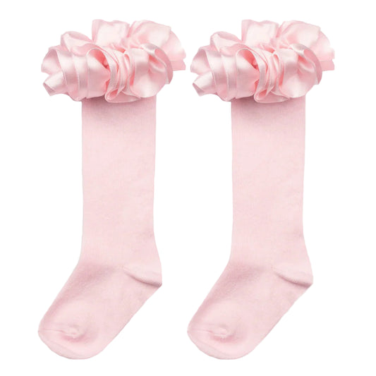 Caramelo Girl's Pink Ribbon Knee Length Socks